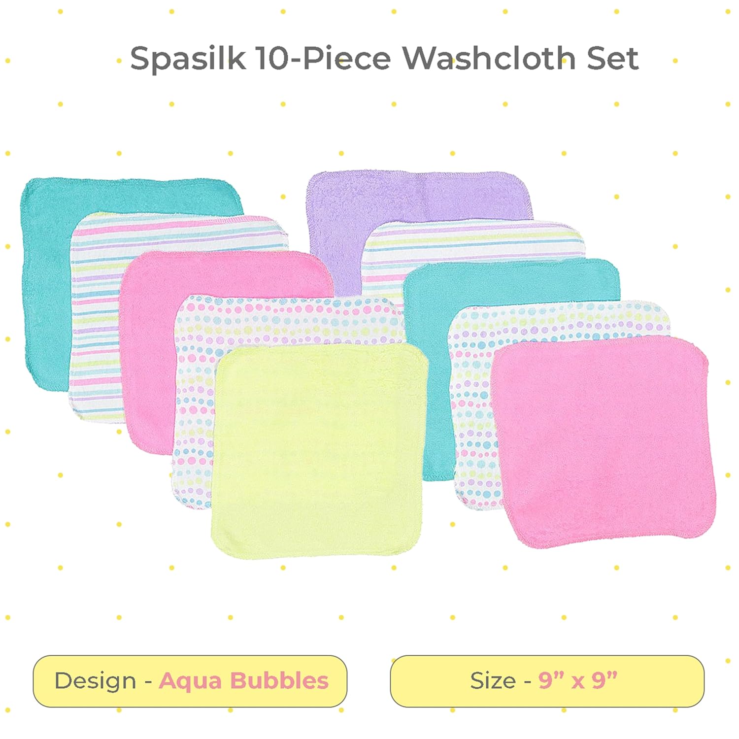 Spasilk 10-piece washcloth set in pink, turquoise, purple and yellow for infants