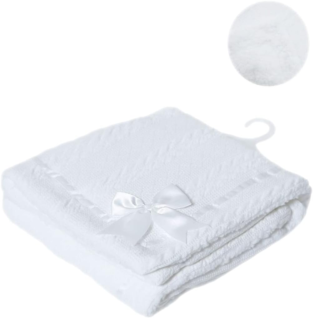 Soft Touch white chevron knit baby wrap with ribbon tie
