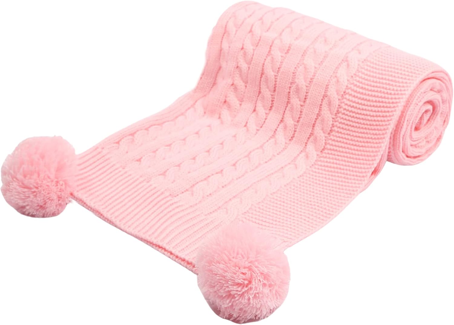 Soft Touch pink knit wrap with pom trim for babies and children