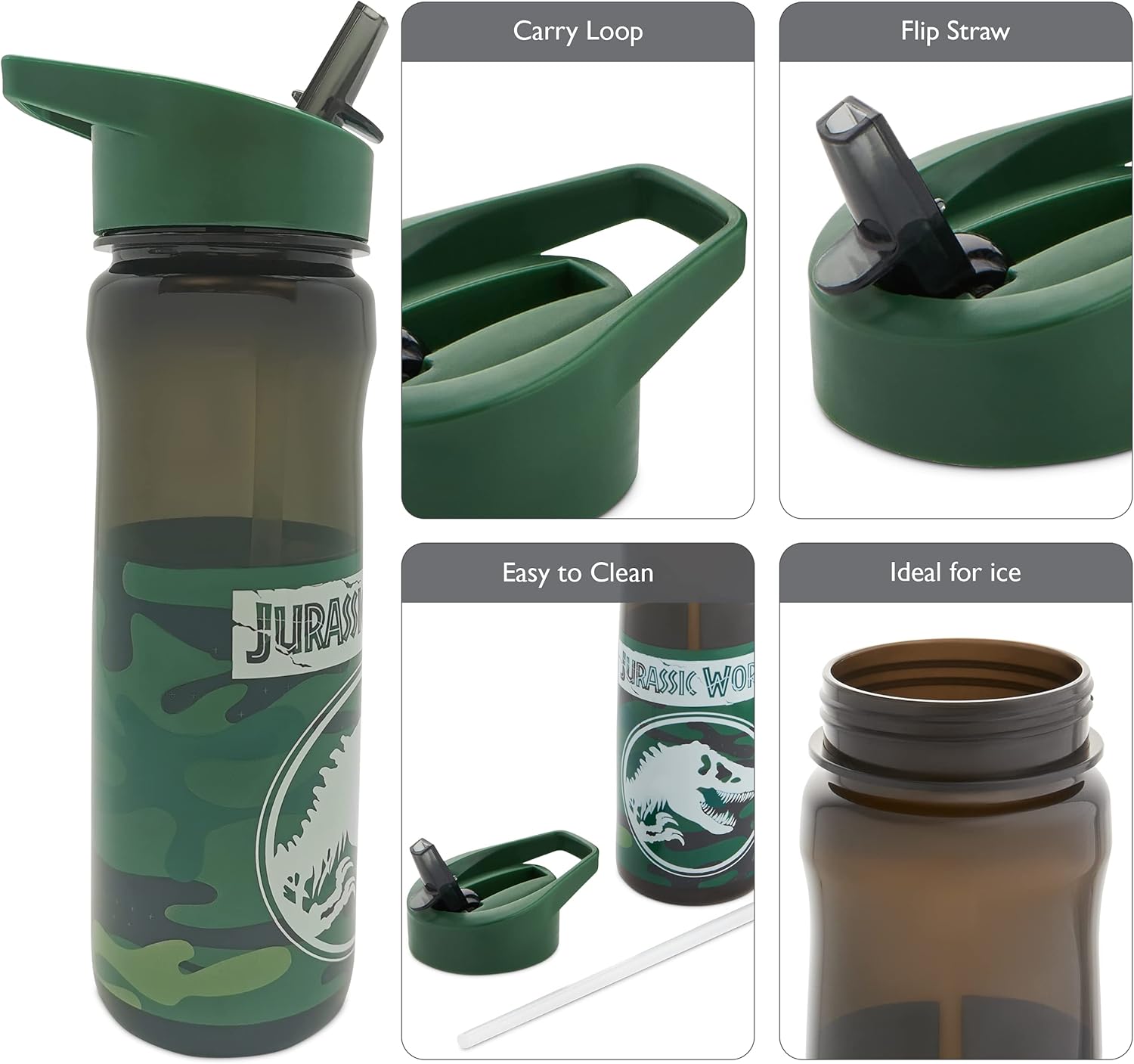 Polar Gear Jurassic World Camo green 600ml sports bottle with flip straw
