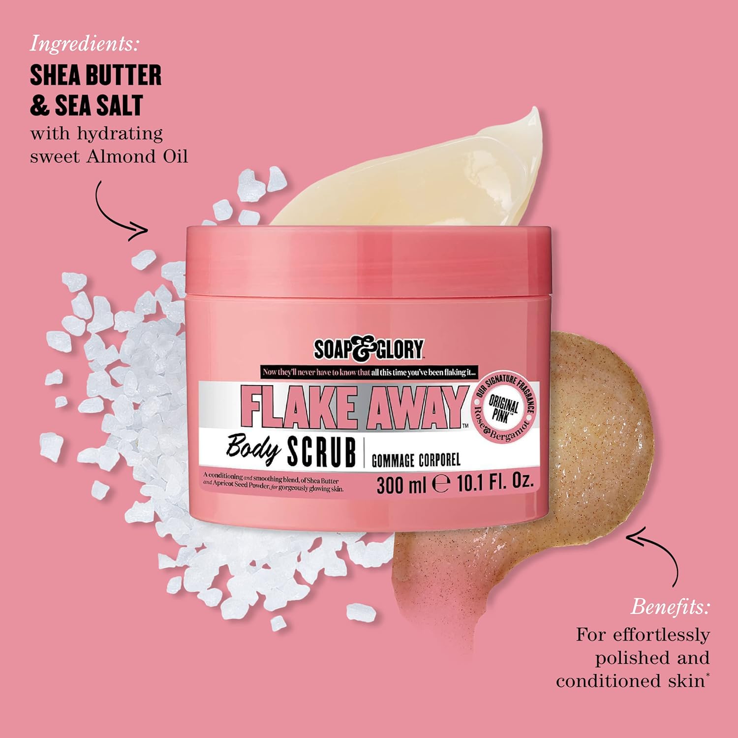 Soap & Glory Flake Away Body Scrub 300ml with shea butter and sea salt