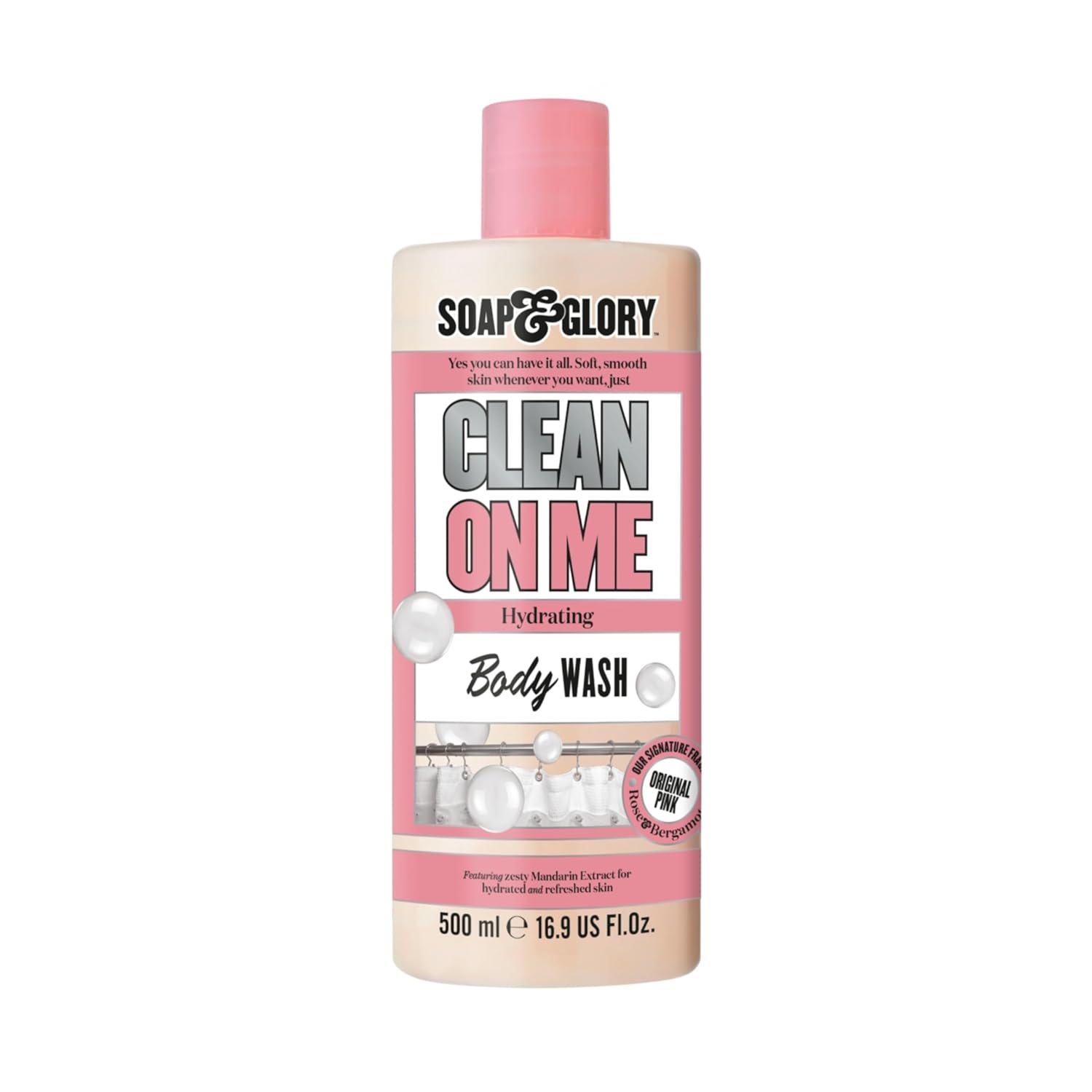 Soap & Glory Clean On Me Hydrating Body Wash 500ml pink bottle