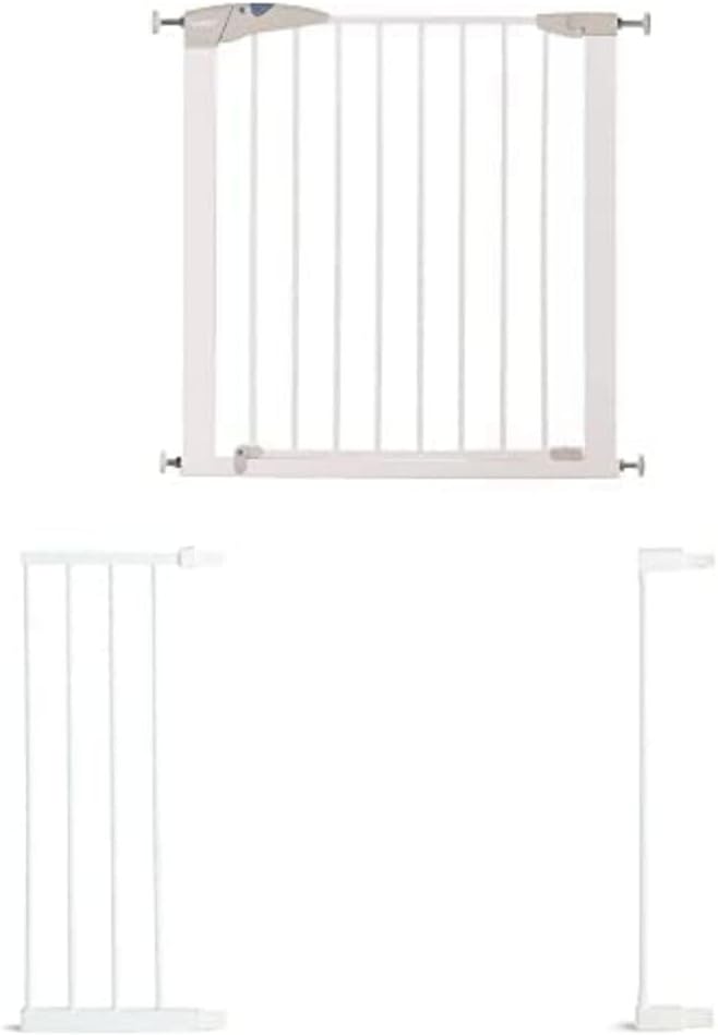 Lindam Sure Shut white metal pressure gate for doorways and stairs