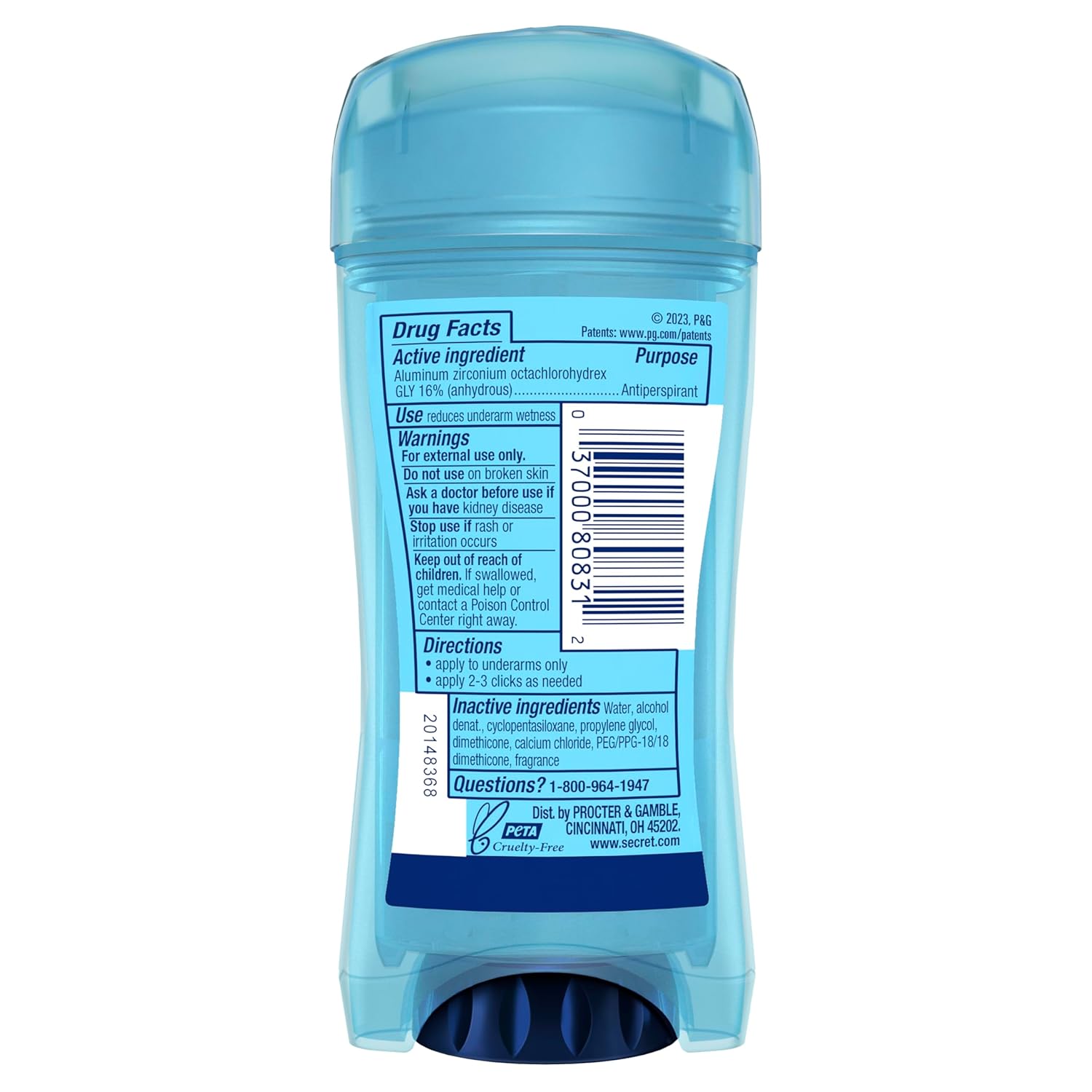 Secret Outlast clear gel antiperspirant and deodorant, unscented, blue stick