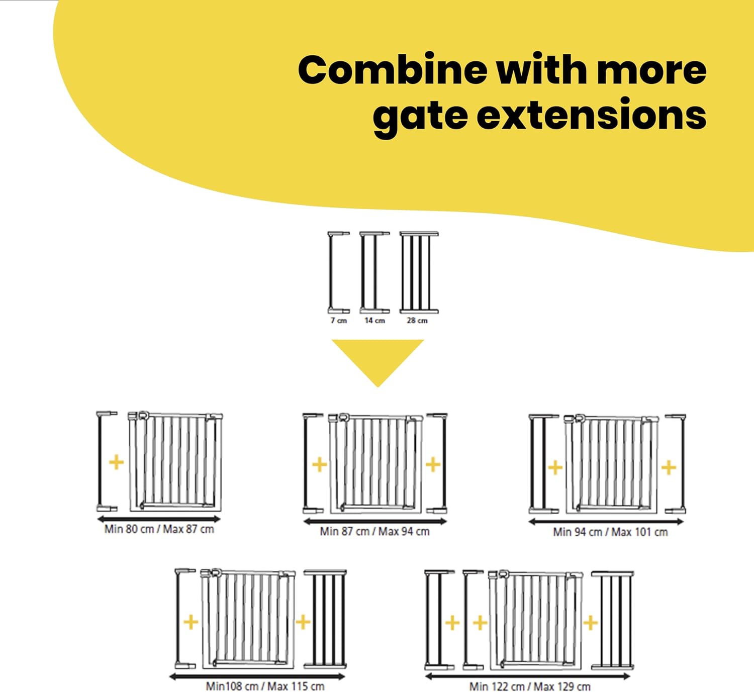 Safety 1st white metal gate extension 7cm Easy Close design diagram