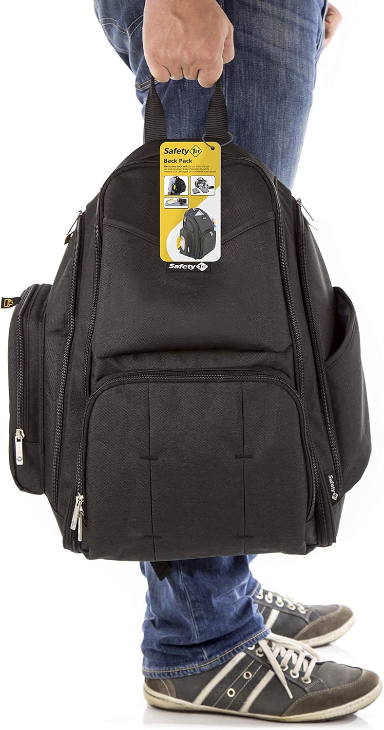 Safety 1st black backpack changer with multiple compartments and straps