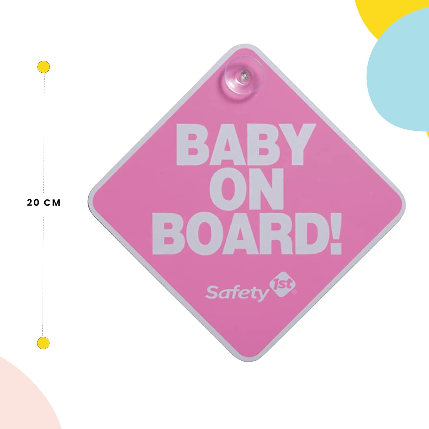 Safety 1st Baby on Board car sign, pink, 20cm suction cup warning marker