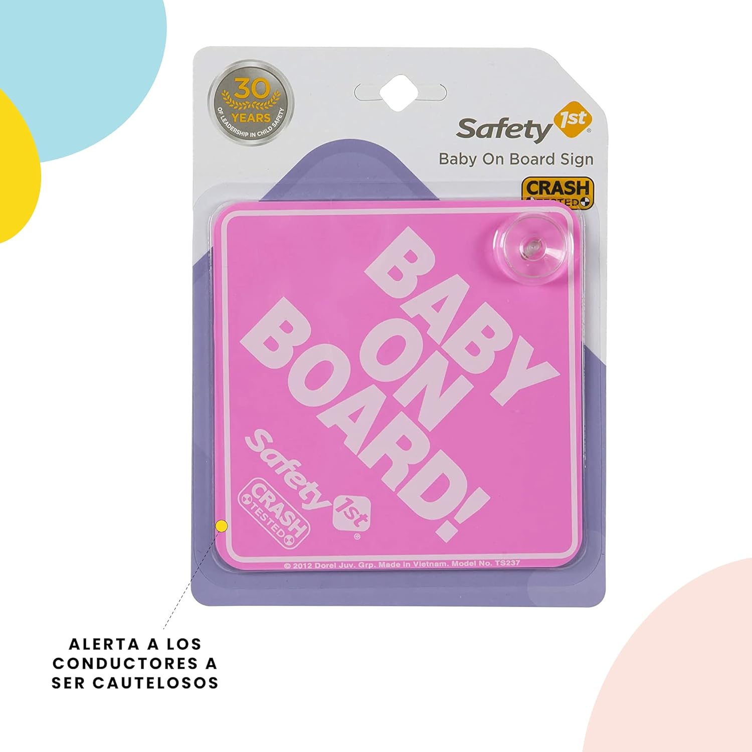 Safety 1st Baby On Board Sign, pink with suction cup attachment