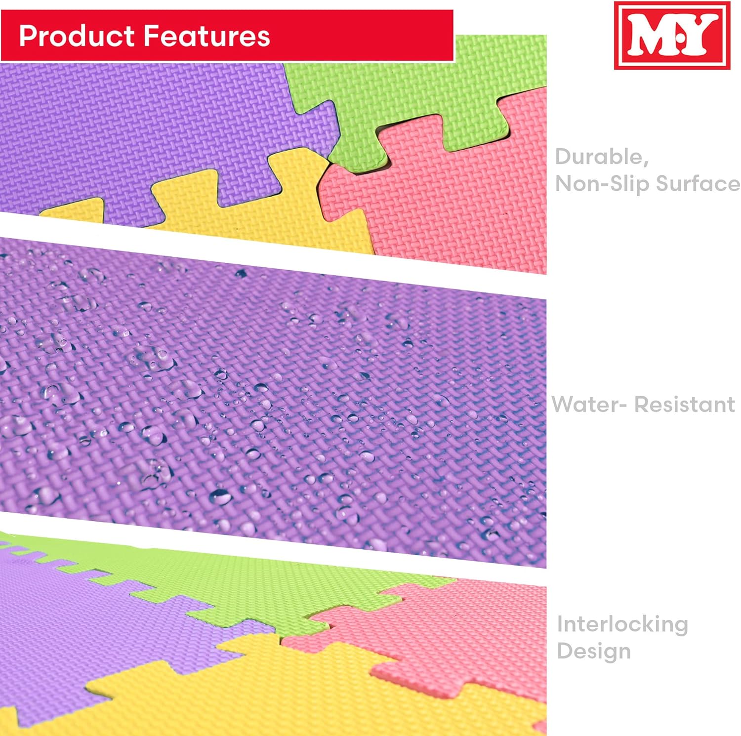 M.Y Royal Court 9-piece interlocking EVA foam playmats in purple, green, yellow and pink
