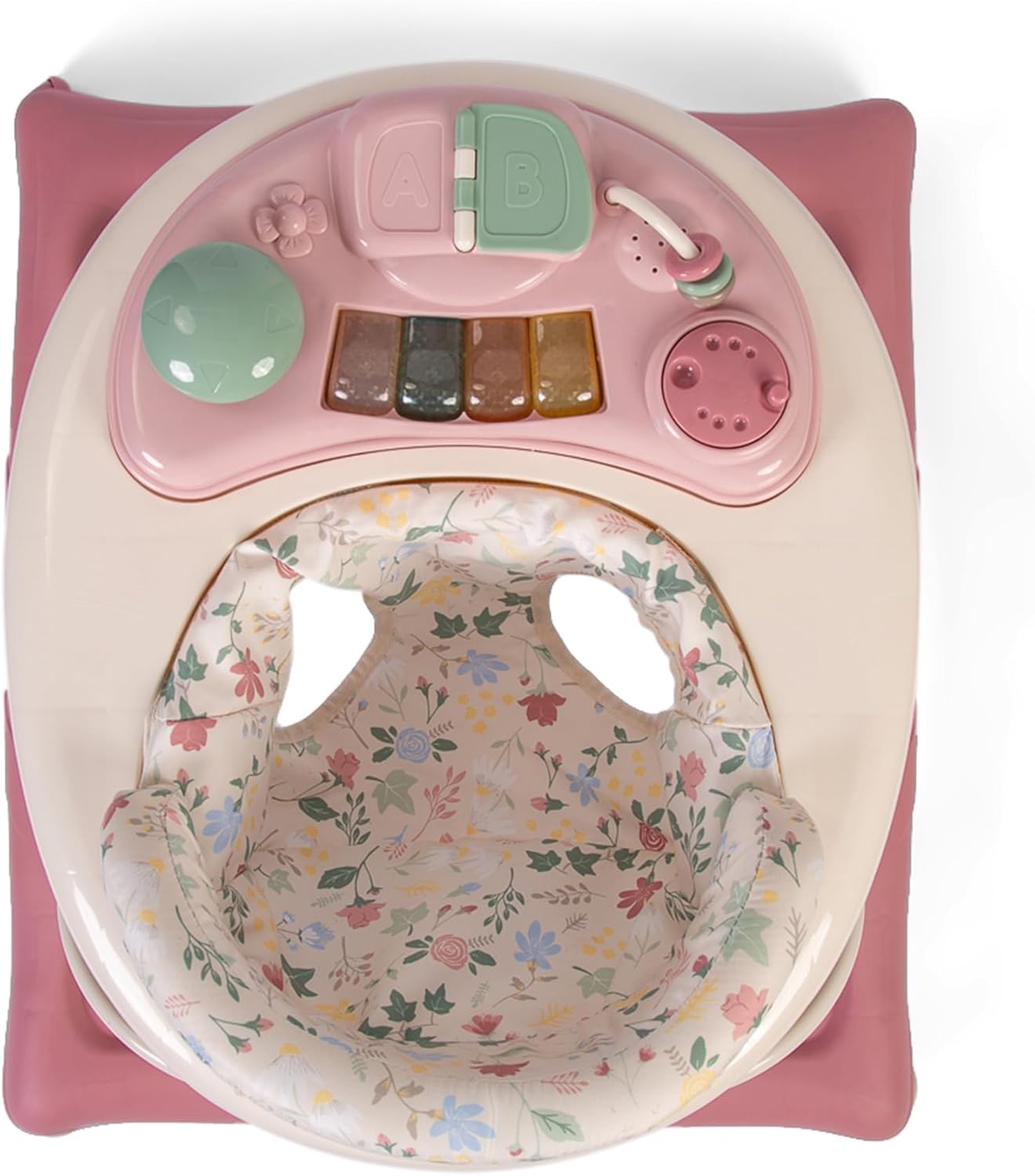Red Kite Baby Go Round Jive Boy bouncer with pink activity panel and floral seat