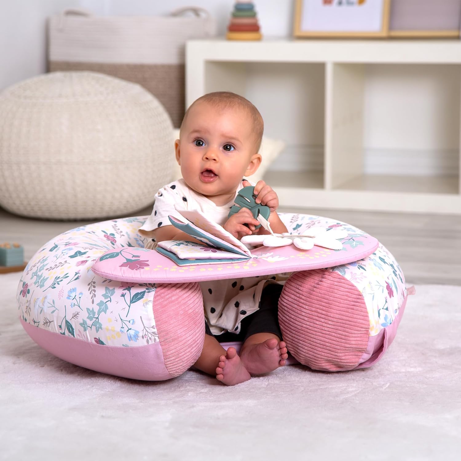 Red Kite Sit Me Up inflatable baby ring seat, pink floral design with tray
