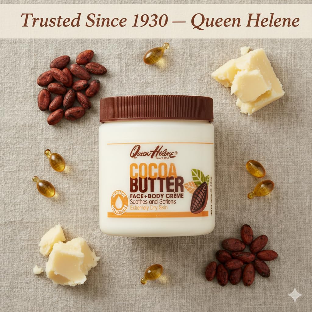 Queen Helene Cocoa Butter Face and Body Creme, 15 ounces, cream jar
