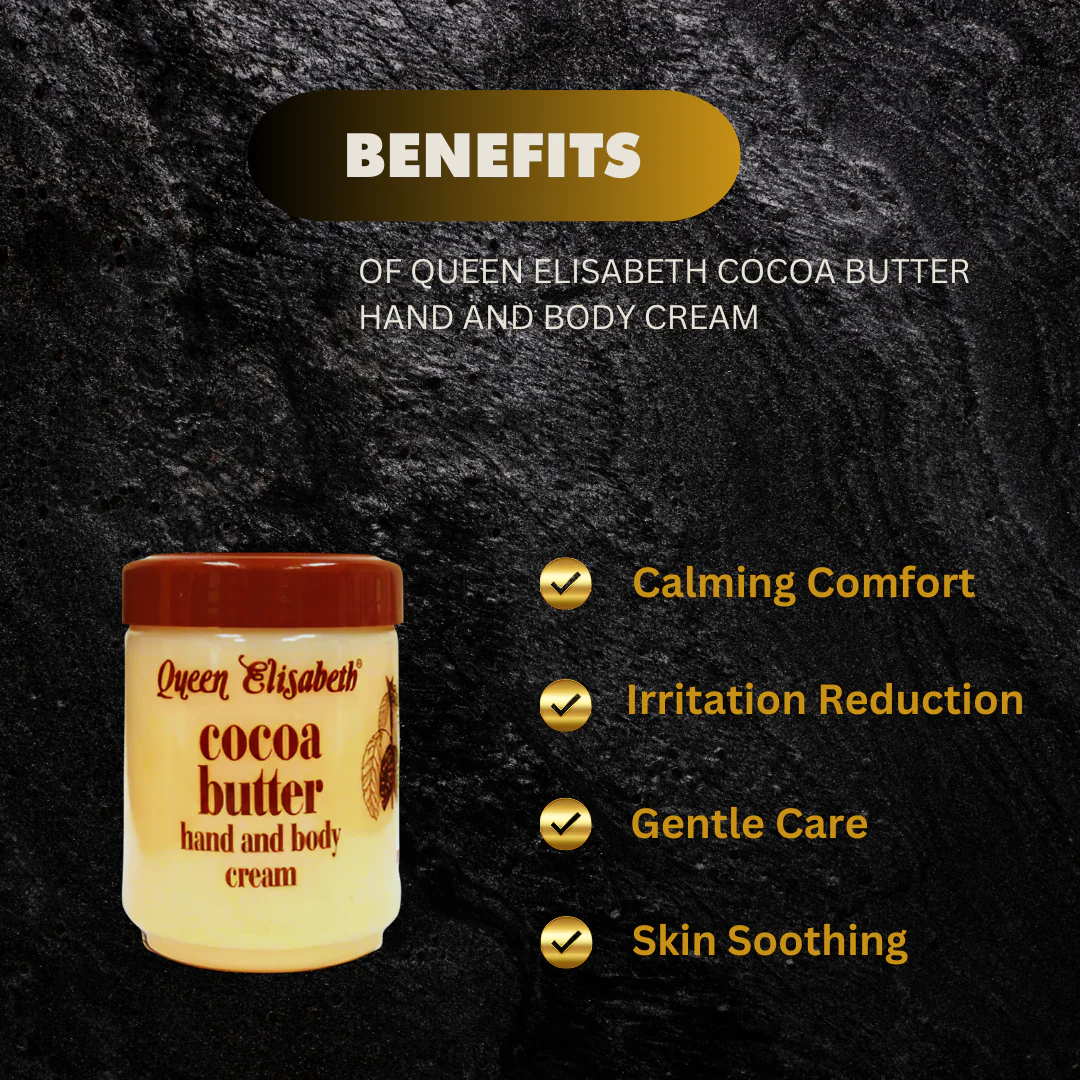 Queen Elisabeth Cocoa Butter Hand and Body Cream 500ml jar with red lid