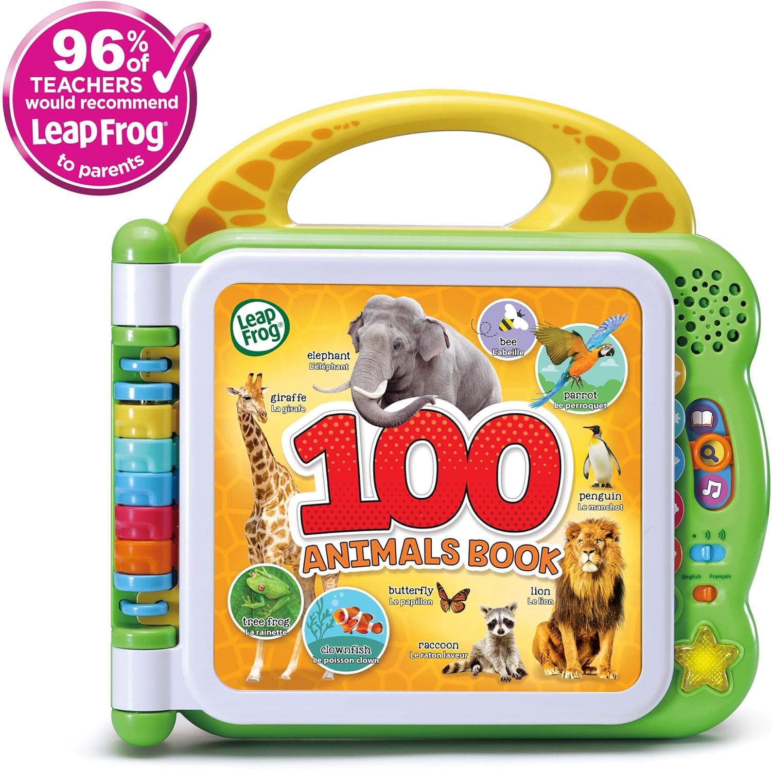 LeapFrog 100 Animals Book interactive educational toy with handle and buttons