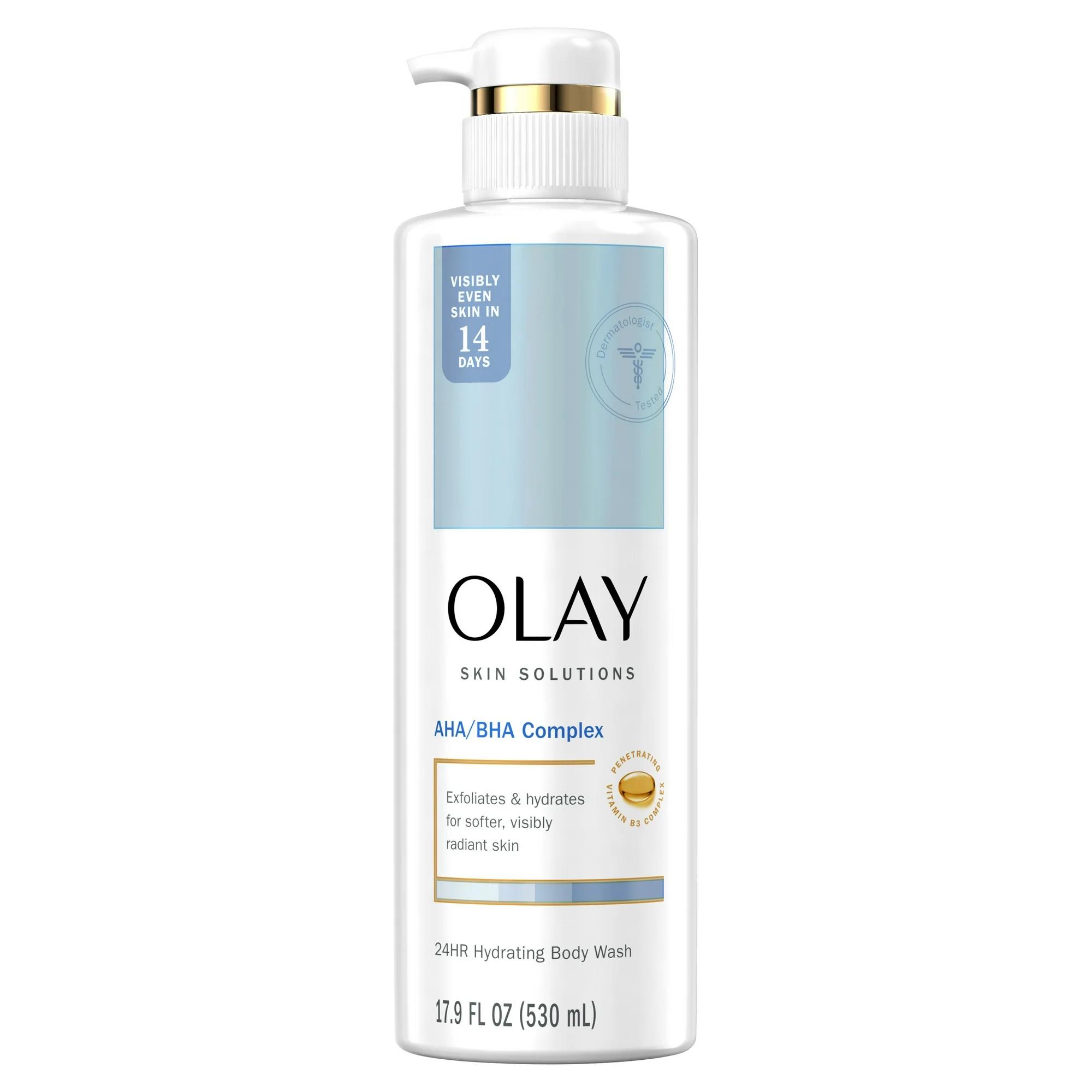 Olay Skin Solutions AHA/BHA Complex body wash 530ml pump bottle white