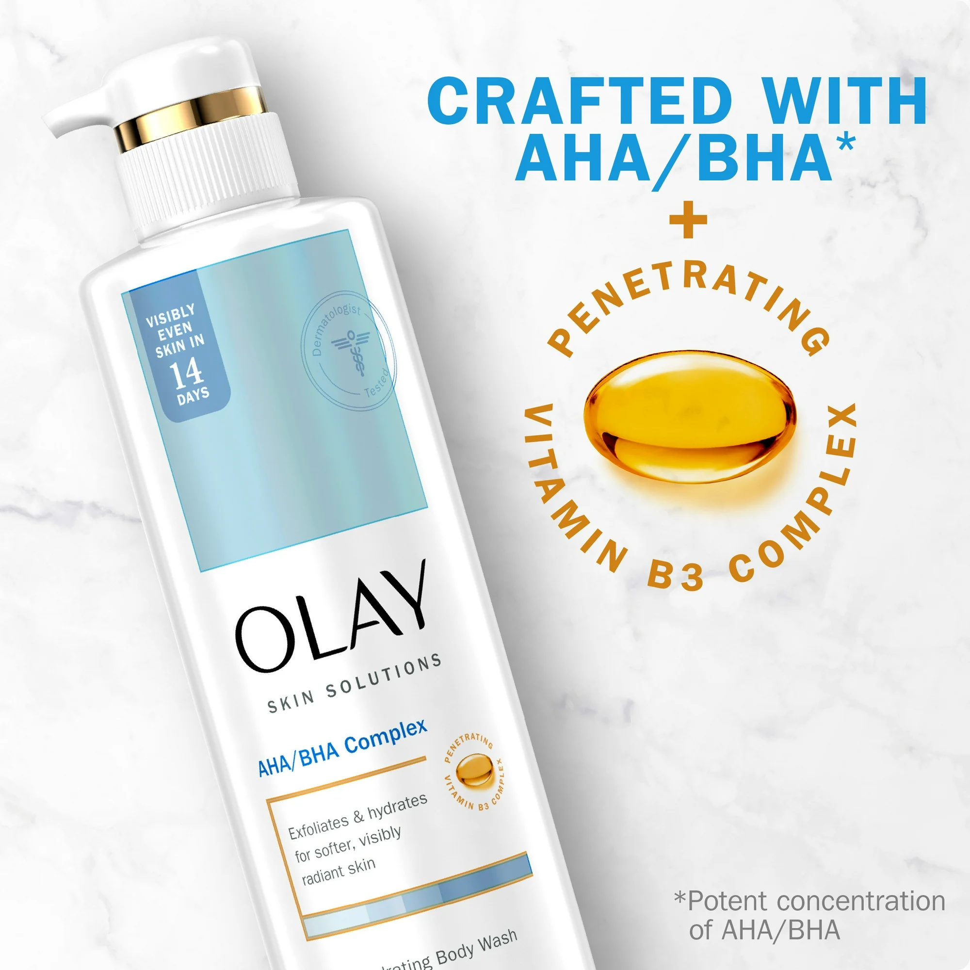Olay Skin Solutions Body Wash with AHA/BHA Complex, 530ml pump bottle