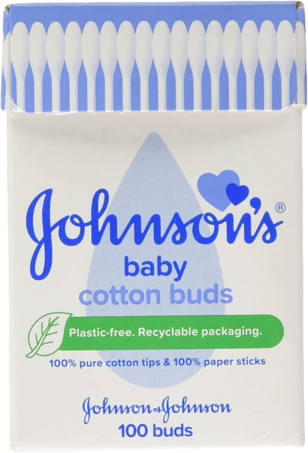 Johnson's baby cotton buds 100 pack with pure cotton tips and paper sticks