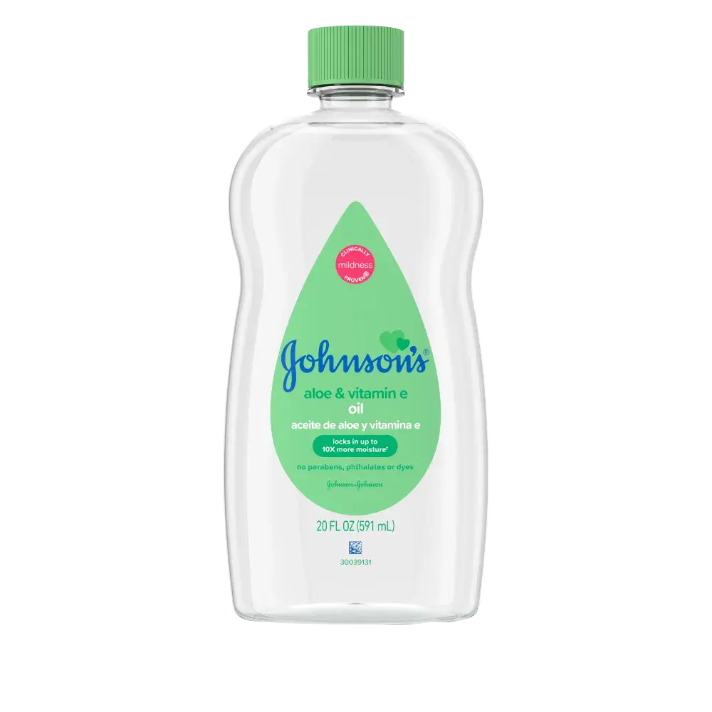 Johnson's Baby Oil with Aloe and Vitamin E, 200mL bottle with green cap
