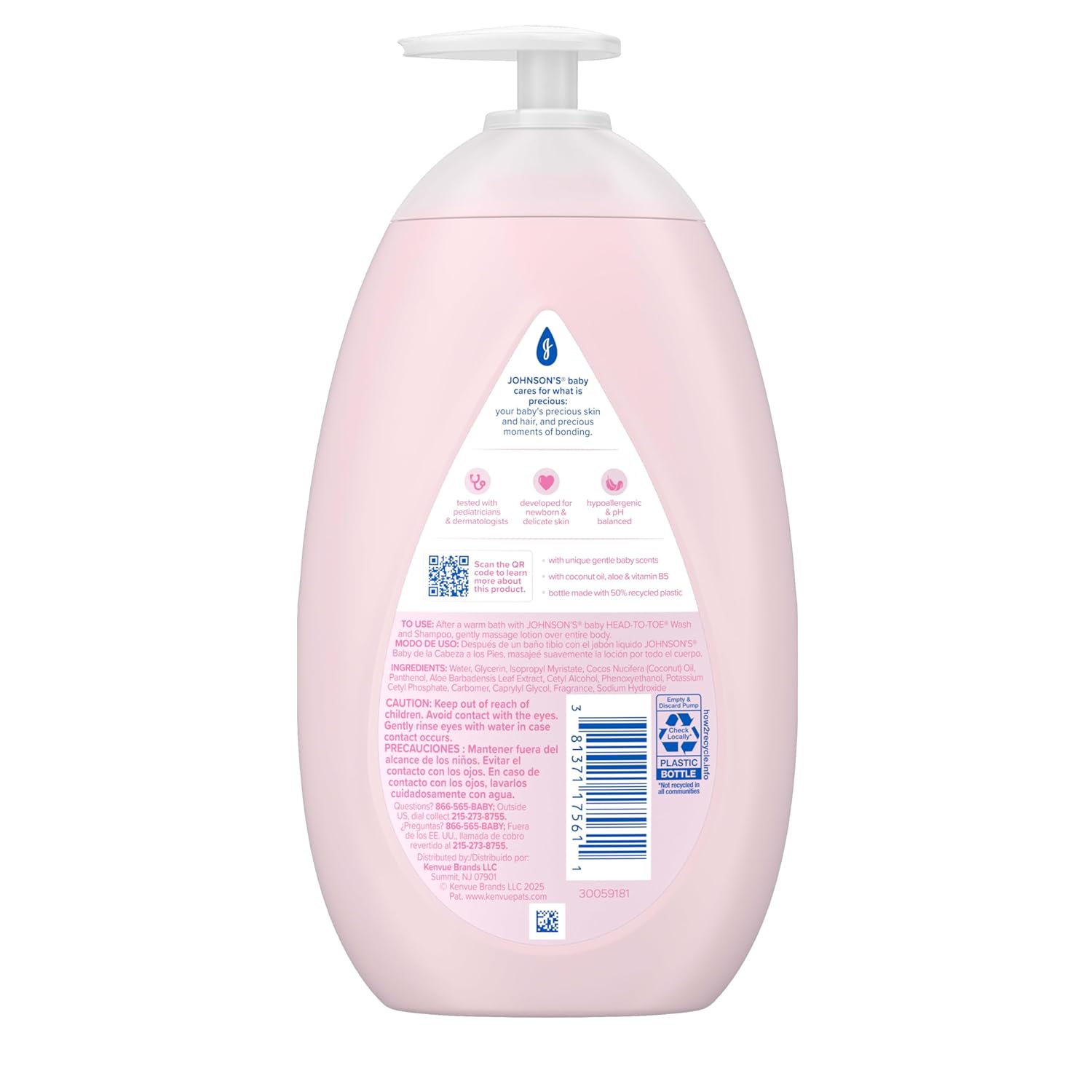Johnson's Baby Lotion Pure & Gentle with Coconut Oil 500ml pump bottle