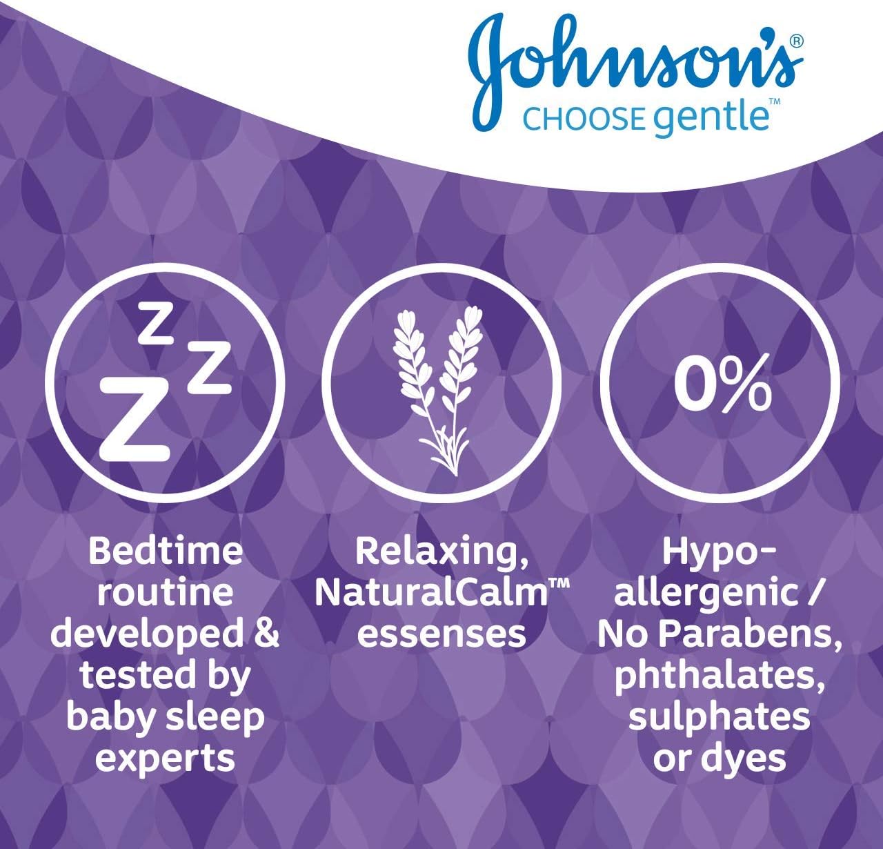 Johnson's Baby Bedtime Bath 300ml purple bottle with product benefits