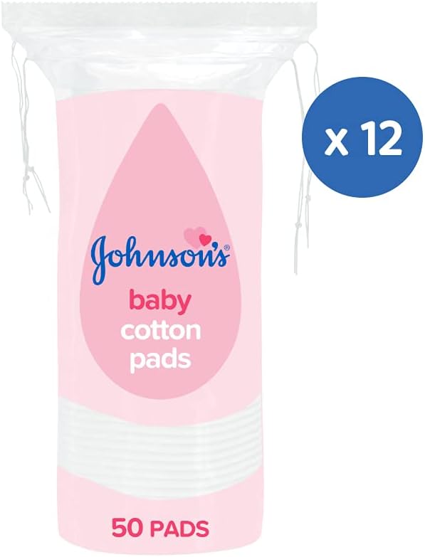 Johnson's baby cotton pads pack of 50, twelve pack bundle