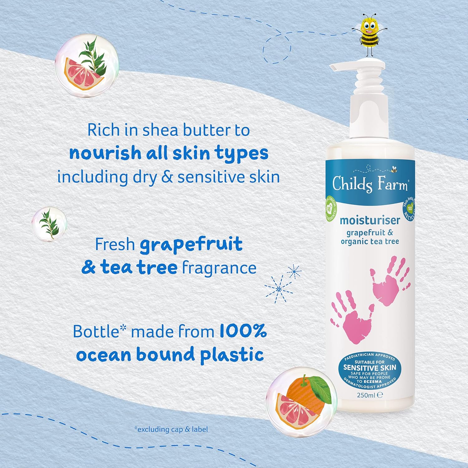 Childs Farm baby moisturiser grapefruit and tea tree oil 250ml pump bottle