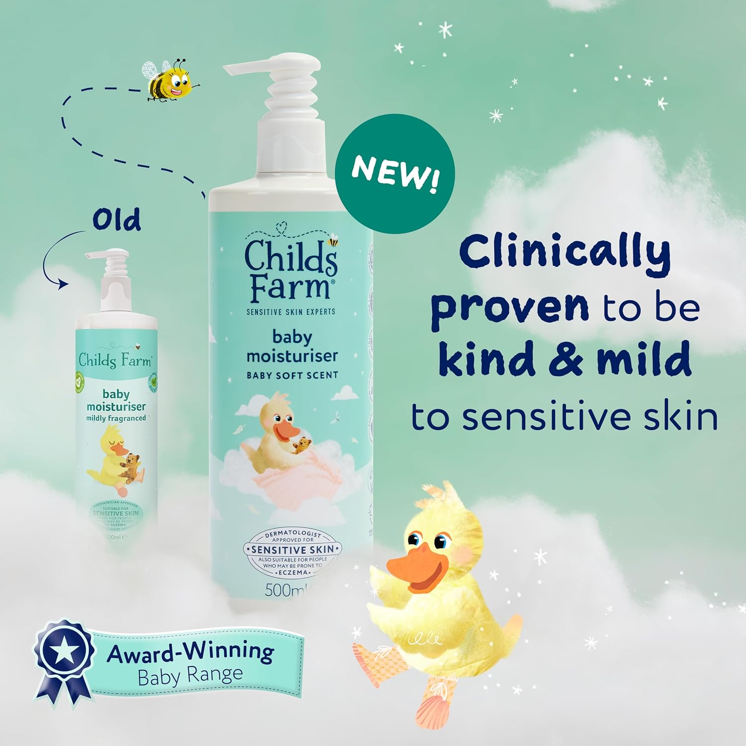 Childs Farm baby moisturiser unfragranced 250ml pump bottle with turquoise packaging