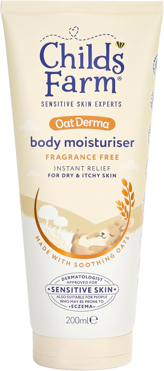 Childs Farm OatDerma fragrance-free body moisturiser 200ml tube for sensitive skin