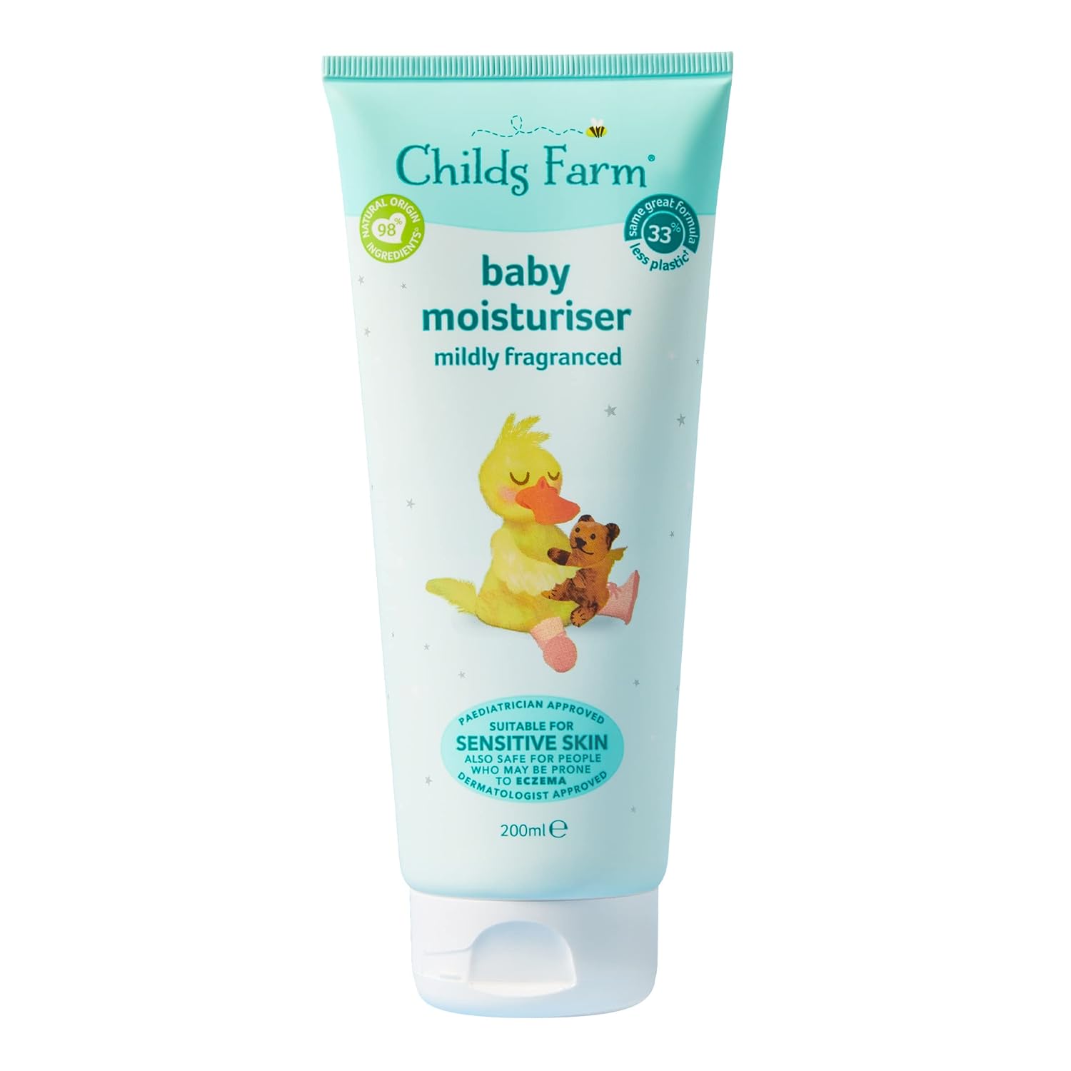 Childs Farm baby moisturiser mildly fragranced 200ml tube turquoise packaging