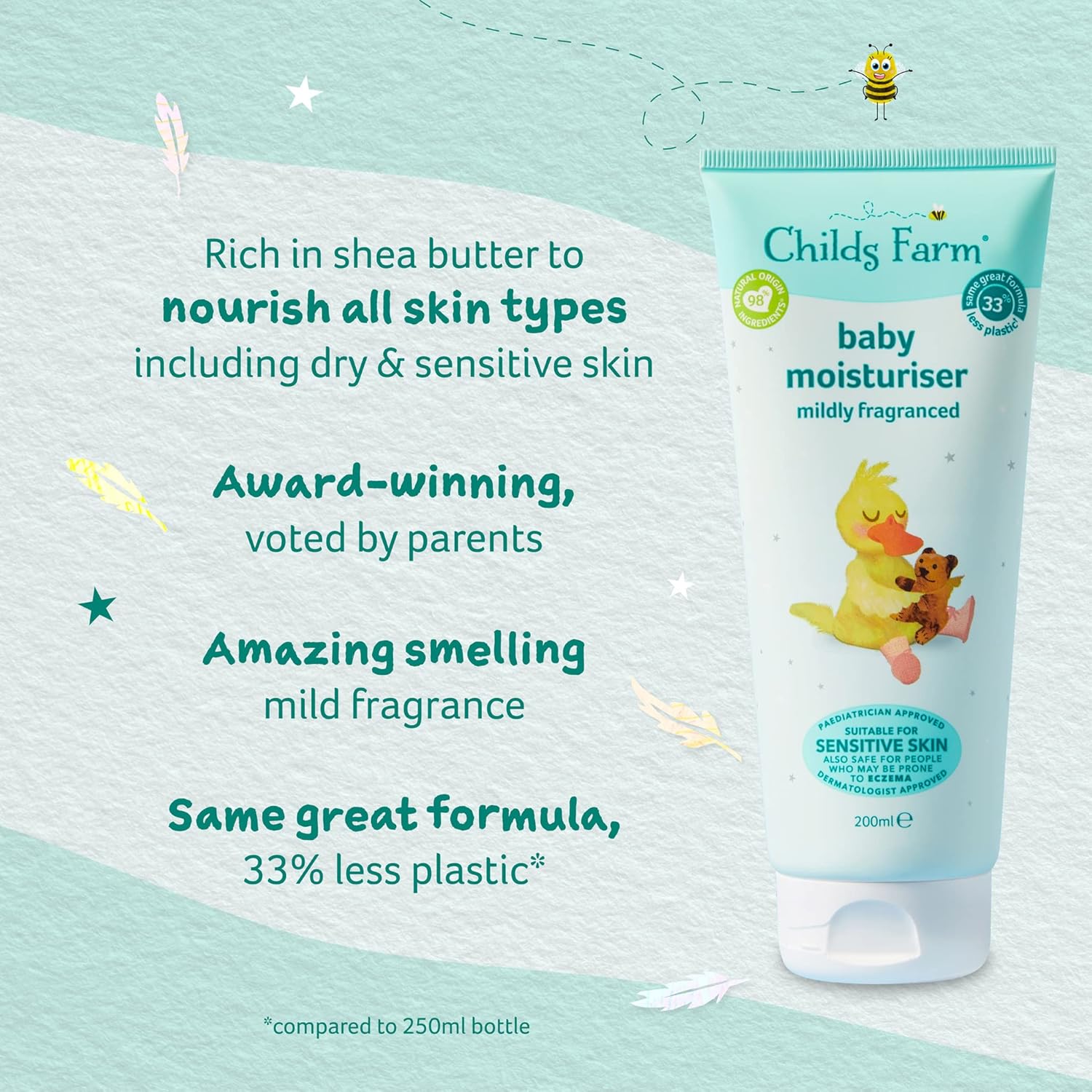 Childs Farm baby moisturiser mildly fragranced 200ml tube turquoise packaging