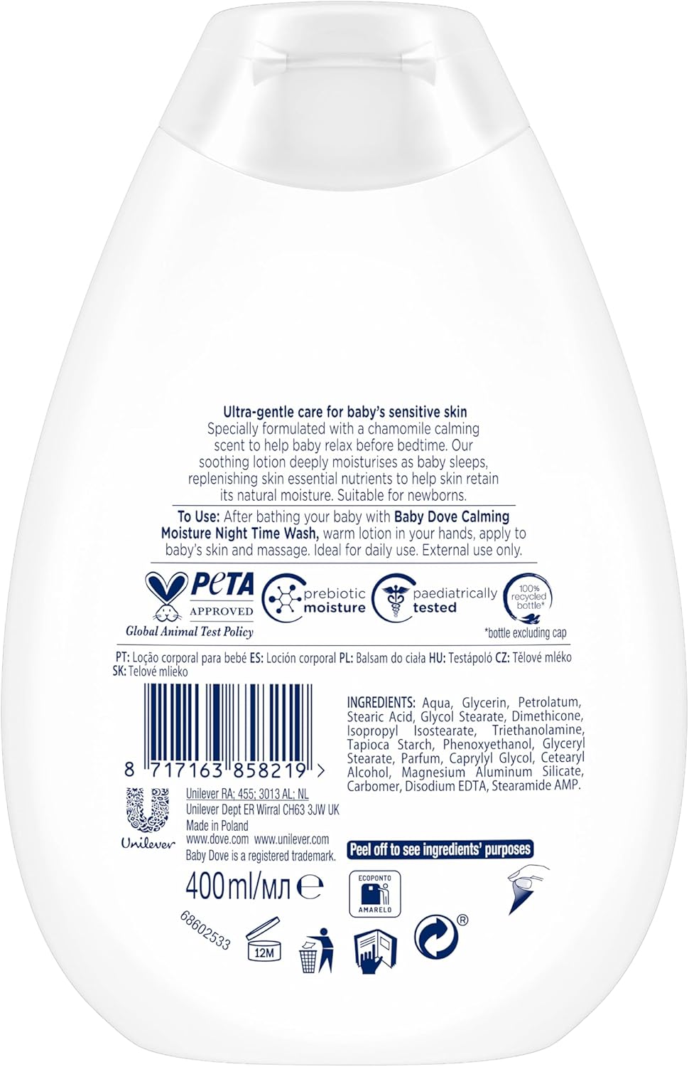 Baby Dove Calming Night Times Lotion 400ml white bottle