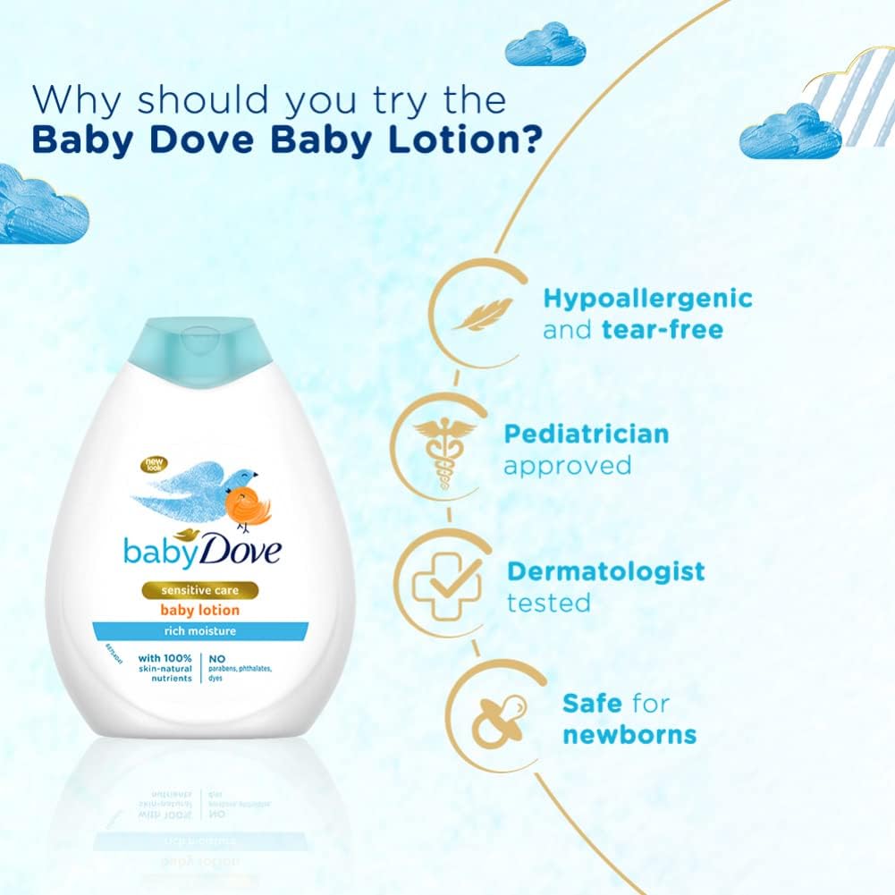 Baby Dove Rich Moisture Lotion 400ml white bottle with turquoise cap