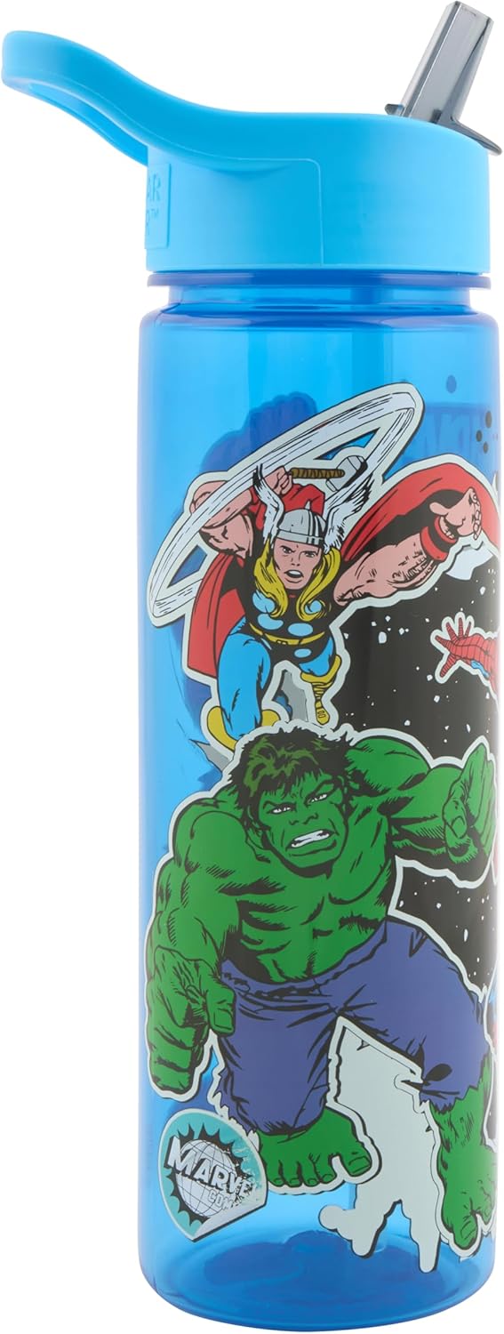 Avengers Classic blue 600ml water bottle with flip straw lid