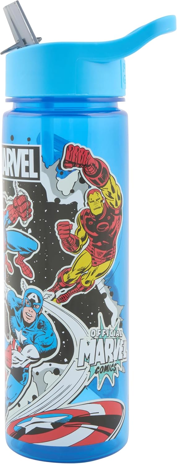 Avengers Classic blue 600ml water bottle with flip-top spout and character graphics