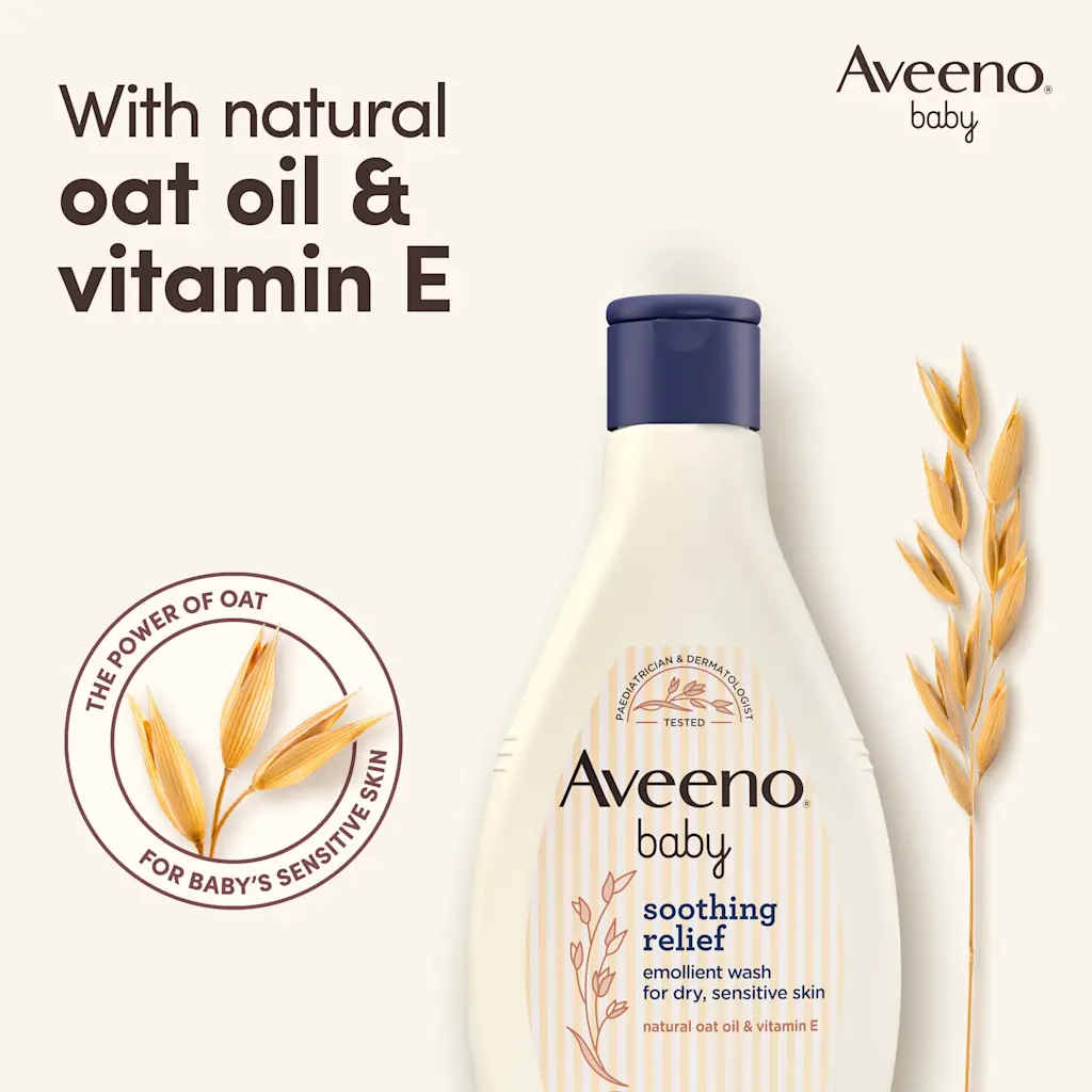 Aveeno Baby Soothing Relief Emollient Wash 250ml with natural oat oil and vitamin E