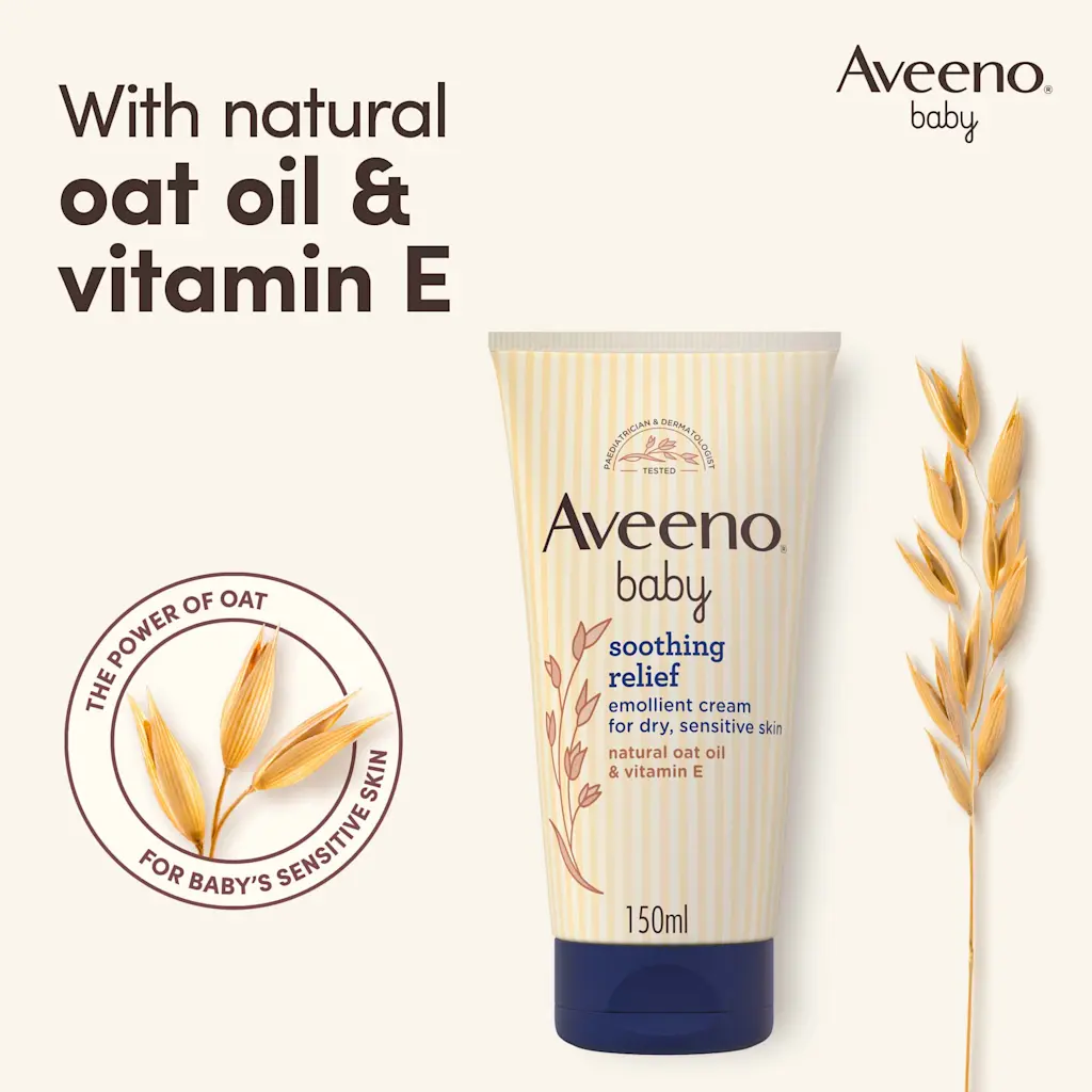 Aveeno Baby Soothing Relief Emollient Cream 150ml tube with oat oil and vitamin E
