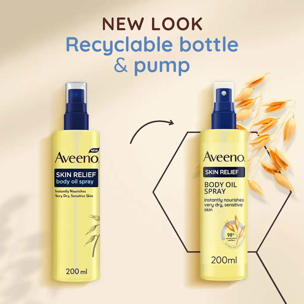 Aveeno Skin Relief Body Oil Spray 200ml yellow bottle with blue pump