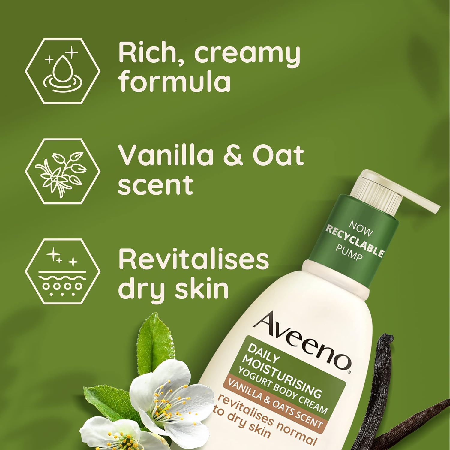 Aveeno Daily Moisturising Yogurt Body Cream Vanilla Oats 300ml pump bottle