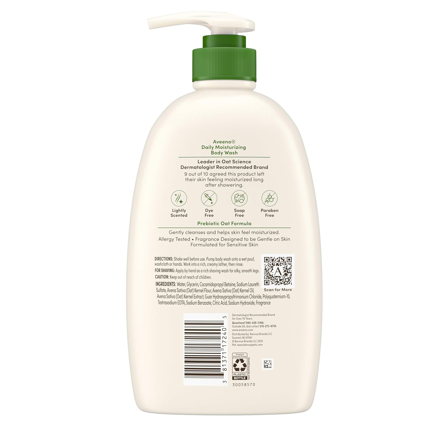 Aveeno Daily Moisturizing Body Wash 975ml with prebiotic oat formula pump bottle