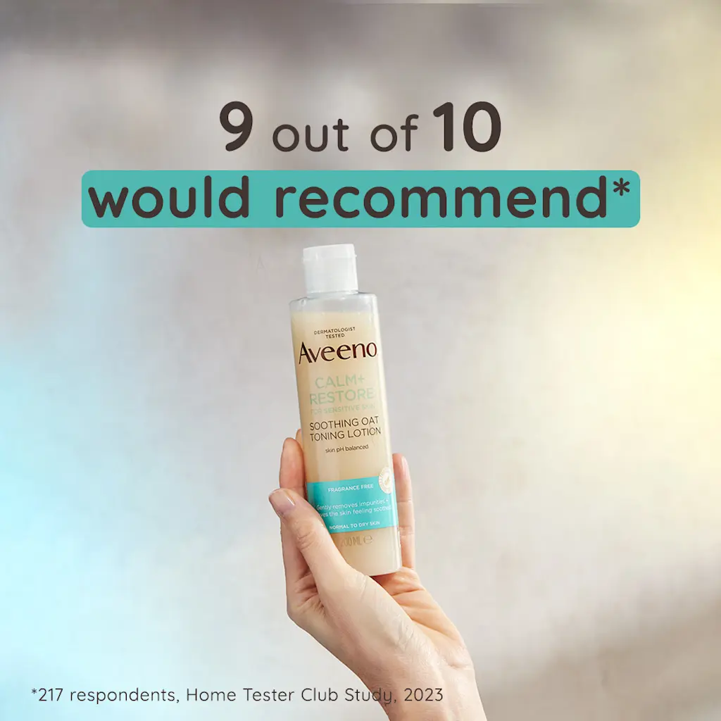 Aveeno Calm and Restore Soothing Oat Toning Lotion fragrance-free bottle