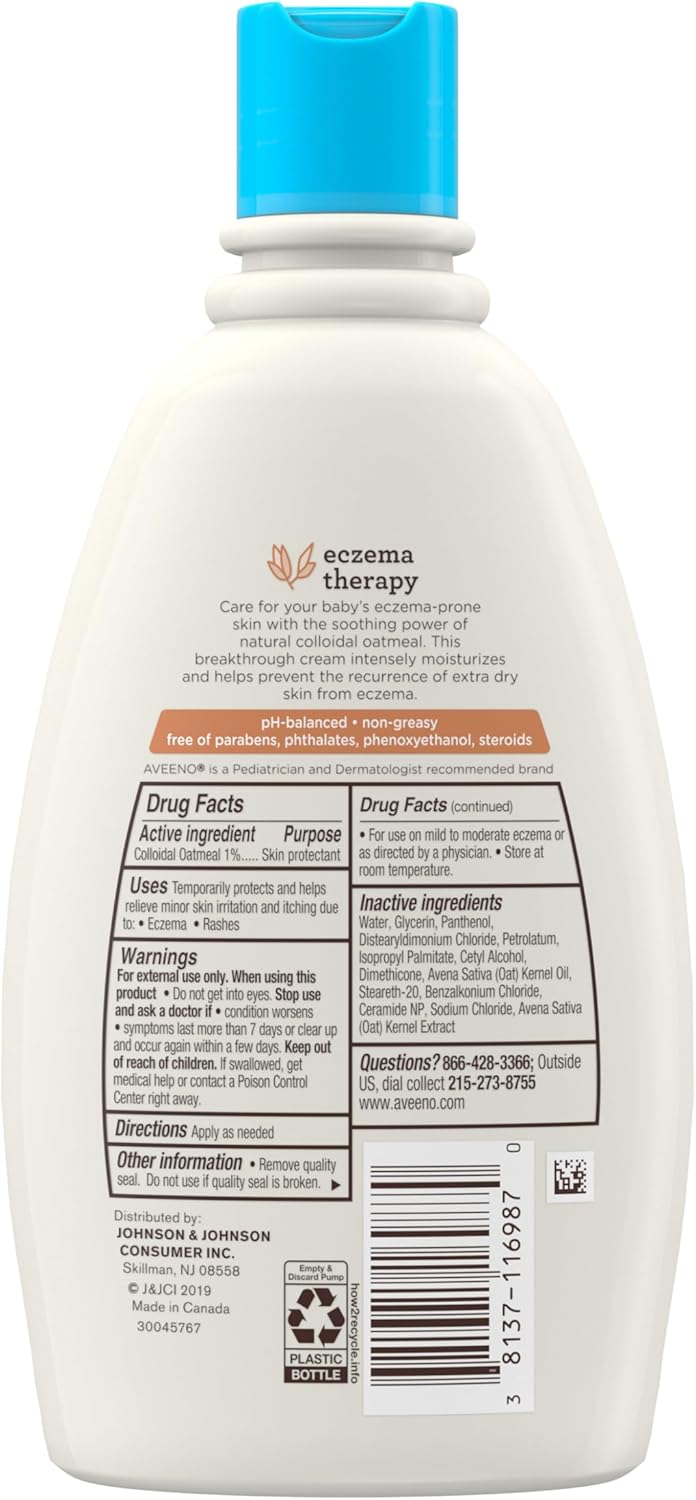 Aveeno Baby Eczema Therapy Moisturising Cream 354g with blue cap