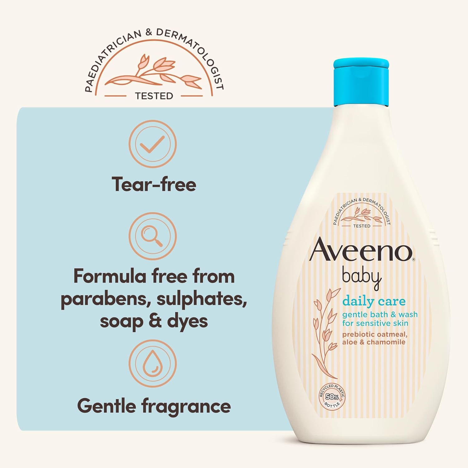 Aveeno Baby Daily Care gentle bath and wash 400ml bottle with blue cap