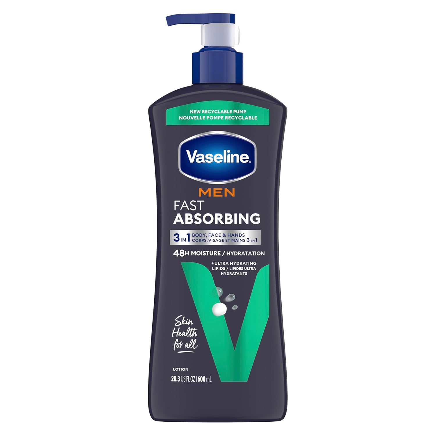 Vaseline Men Fast Absorbing body and face lotion 600 ml pump bottle