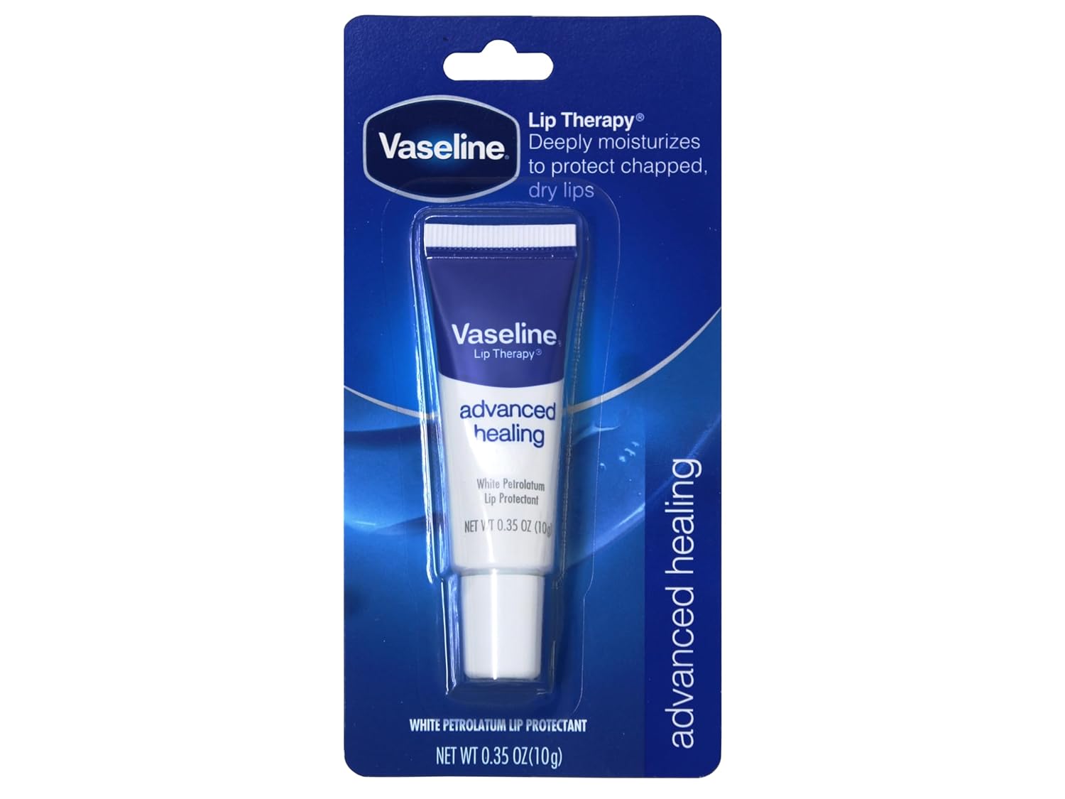 Vaseline Lip Therapy Advanced Healing lip balm, 10g tube, white petrolatum protectant