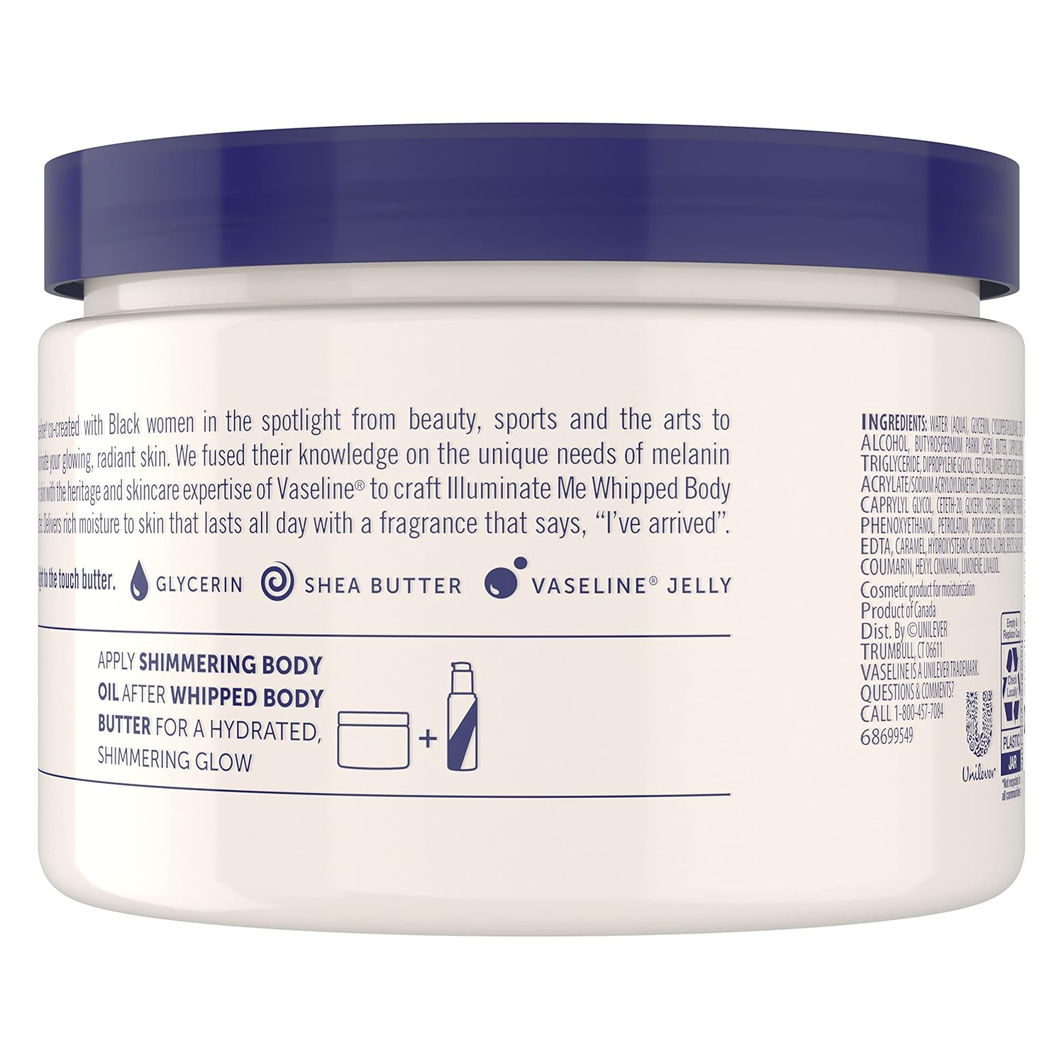 Vaseline Illuminate Me Whipped Body Butter 325ml jar with blue lid