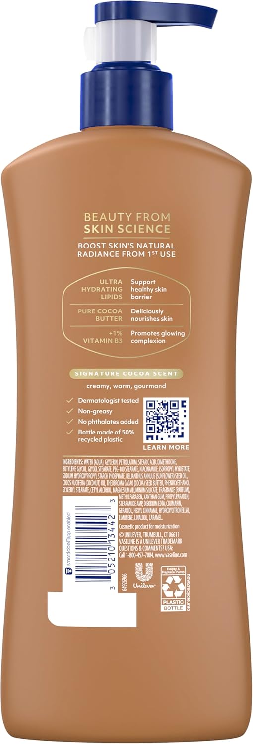 Vaseline Intensive Care Cocoa Radiant Lotion 600mL pump bottle with cocoa butter formula
