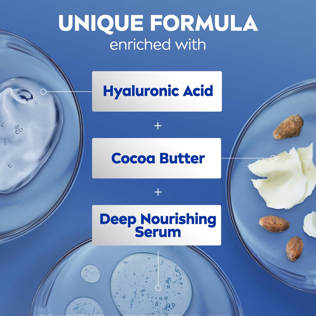 NIVEA Cocoa Butter Body Cream 400ml jar with hyaluronic acid and serum