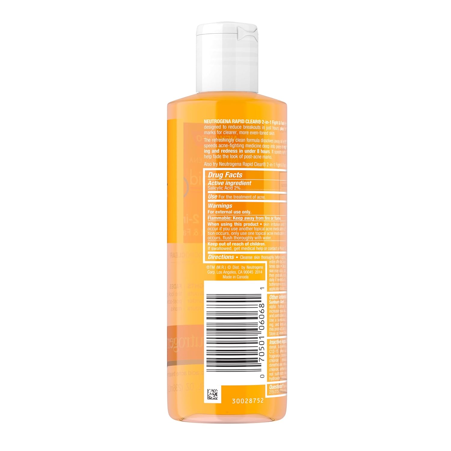 Neutrogena Rapid Clear 2-in-1 Fight and Fade Toner 236 ml bottle with orange label