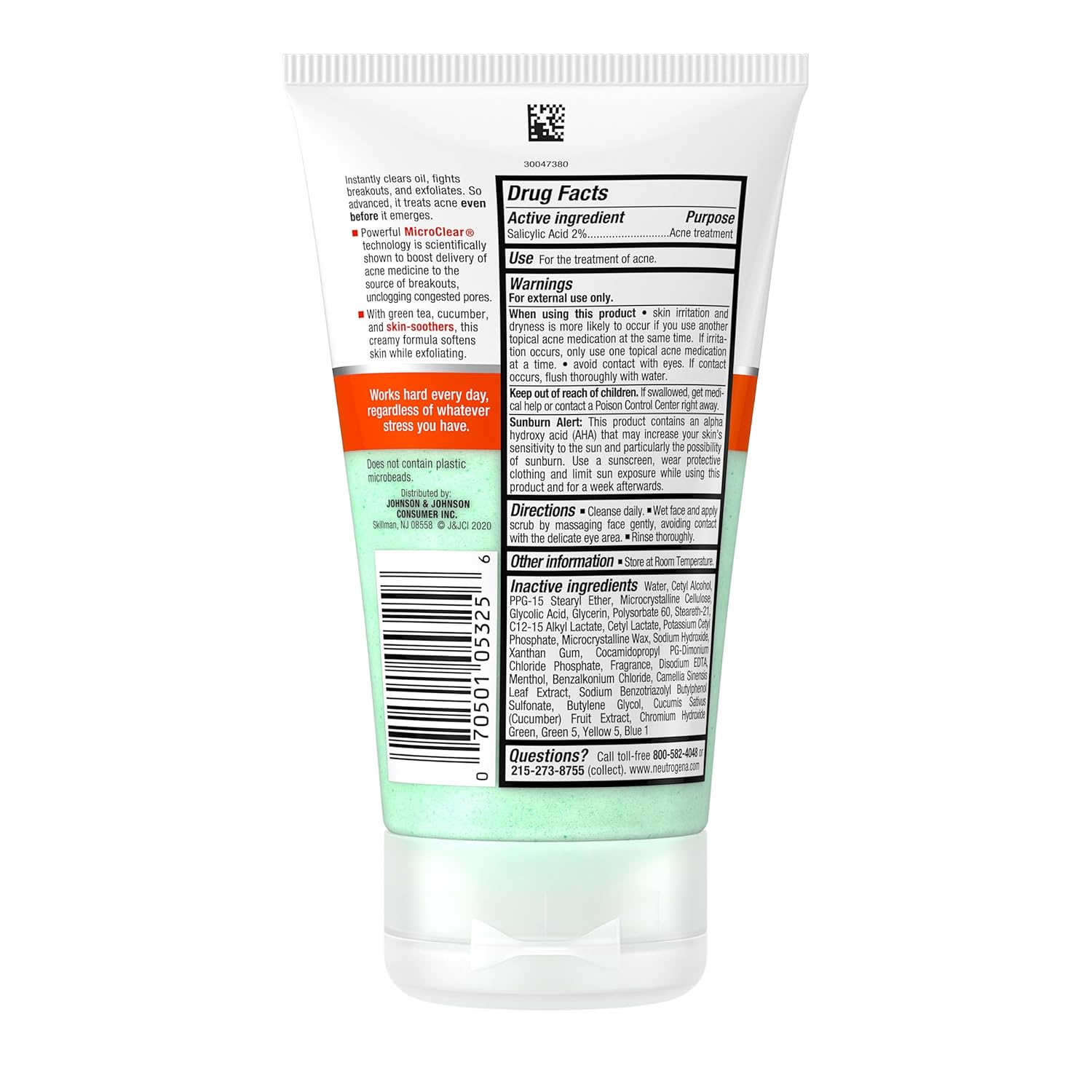 Neutrogena Oil-Free Acne Stress Control Power-Clear Scrub exfoliating cleanser tube
