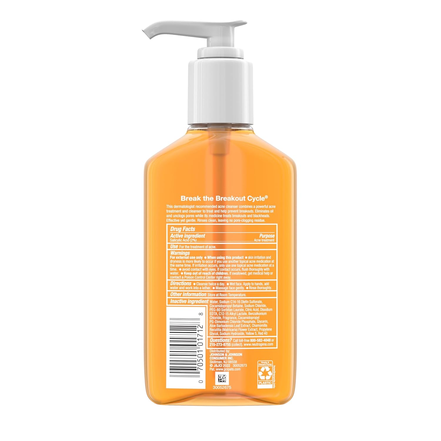 Neutrogena Oil-Free Acne Wash 269ml orange liquid cleanser with pump dispenser